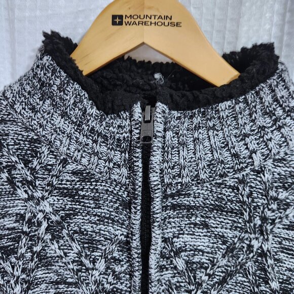 American Stitch Sweater Jacket Large Sherpa Lined Full Zip Black and White Knit - Picture 4 of 11